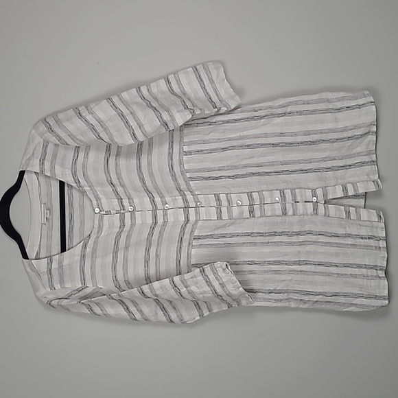 Purejill J. Jill woven striped linen blend button down tunic top - Picture 1 of 4